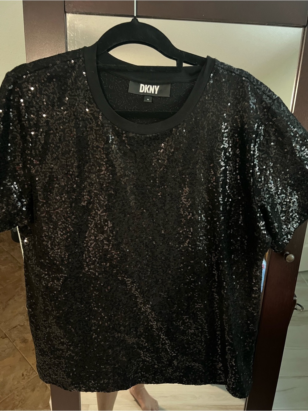 DKNY Black Sequin Short Sleeve Crew Tee